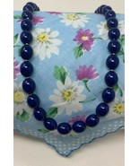 Vintage 30&quot; Navy BLUE Beaded Necklace Gold-tone Small Spacer Beads 20-2361 - £9.81 GBP