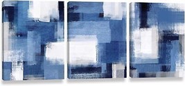 Blue Wall Art 3 Piece White and Blue Abstract Wall Art Modern Oil Painting Print - £50.40 GBP