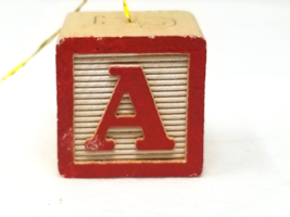 Christmas Ornament Wood Block Letters A N Train Painted Green Red Vintage - $15.15