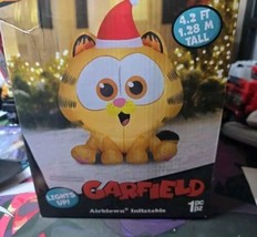 Baby Garfield Airblown Inflatable Santa Hat Light Up Christmas Holiday 4.2&#39; NEW - $46.75