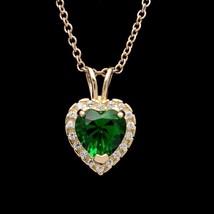 925 Sterling Si1ver 3 Ct Heart Simulated Green Emerald Heart Shape Gift Pendant - £67.25 GBP