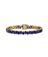 18K Pear Lab Blue Sapphire Tennis Bracelet Silver Gold Anniversary Women... - $313.20 CAD+