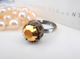 Swarovski Ring, Vintage Gold Metallic Crystal, Stackable Ring, Art Deco, Stateme - £21.57 GBP