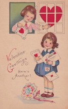 Valentine Greetings Here&#39;s Another! Boy Hands Girl a Card Postcard D34 - £2.35 GBP