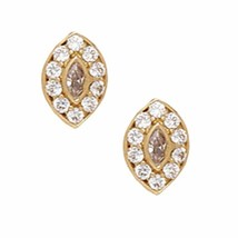 14K Solid Yellow Gold 7x10MM Oval Cut Prong Set Cubic Zircon Studs ER-PE18 - £105.94 GBP