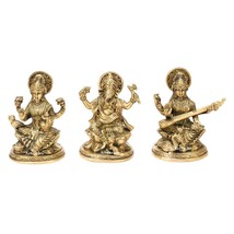 Ganesha statue Brass Lakshmi Saraswati  set of 3 - Gift 5 Inches height - £142.99 GBP