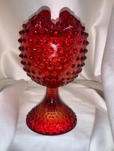 Vintage Duncan Miller Ruby Glass Footed Hobnail Ivy Rose Bowl Vase - £38.55 GBP