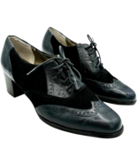 ros hommerson womens wing tip 2&quot; heel lace-up blue/black leather/suede s... - $23.91 CAD