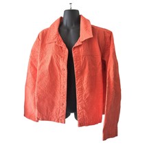 Coldwater Creek Coral Salmon Pink 100% Cotton Floral Embroidered Denim J... - $79.99
