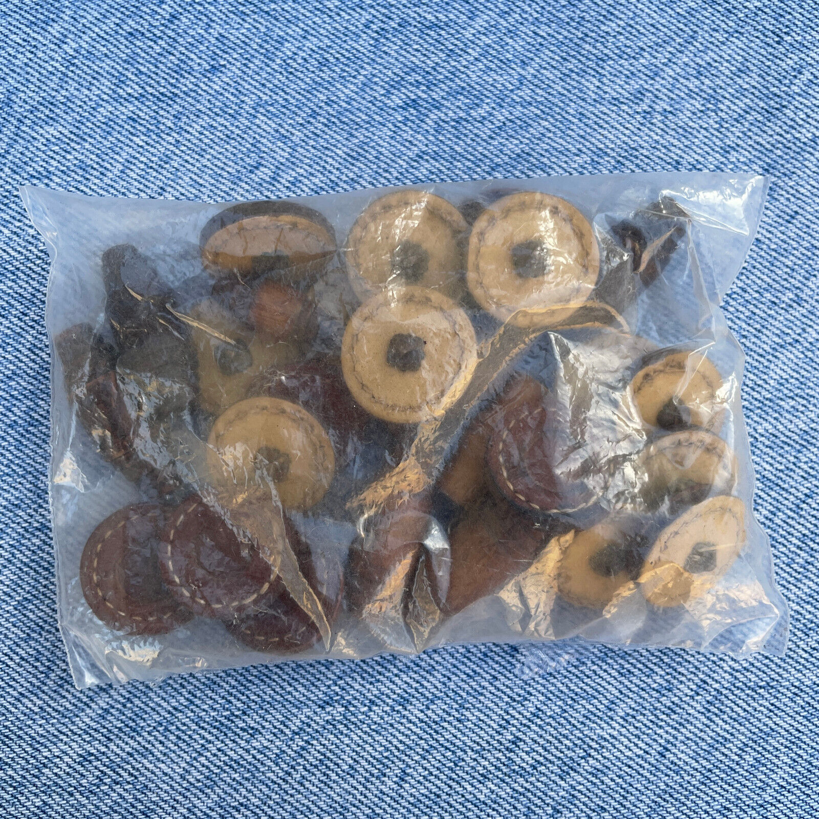 Primary image for Vintage Leather Stitch Buttons (18) & Wooden Toggles (8) Cowboy Western READ