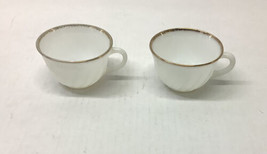 Lot Of 2 - Fire King Glass Cup Teacup Saucer White Swirl Gold Rim Oven Ware - £5.79 GBP