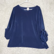 Chicos Top Womens 2 Petite US 12 Blue Grommet 3/4 Sleeve Preppy Office Minimal - $28.66