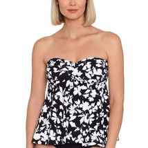 Swim Solutions Black White Floral Bandeau Tankini Top Size 14 New Halter  - £30.77 GBP