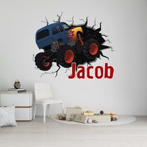 Personalized Monster Truck Wall Decal for Boy&#39;s Room - Wall Sticker Hole in The  - £17.40 GBP+