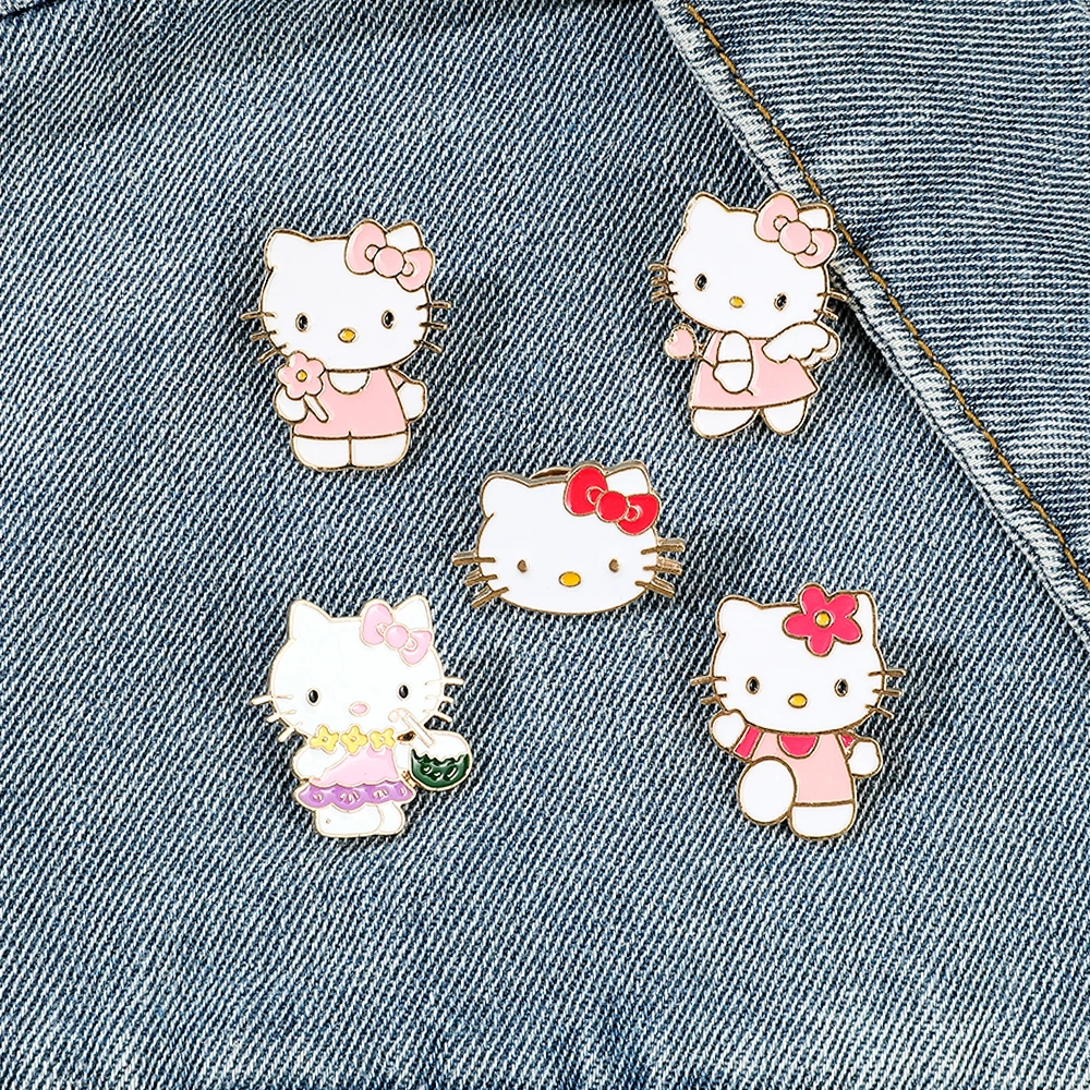 Cartoon Hello Kitty Brooch Sanrio Anime Character Pins for Backpack Kawaii Cat - £5.87 GBP