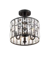 Kristella 12.5 in 3-Light Matte Black Semi Flush Mount Light Clear Cryst... - $69.64