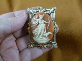 (cm22-26) Diana bow hunting with dog orange CAMEO Pin Pendant Jewelry NECKLACE - $35.52