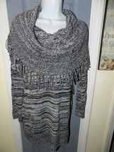 New Directions Heathered Black/White Fringe Cowl Neck Sweater Size M Womens - £20.24 GBP