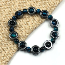 Natural Blue Star Tiger Eye &amp; Hematite 6 mm Bead 7.5&quot; Stretch Bracelet RSB-2 - £11.06 GBP