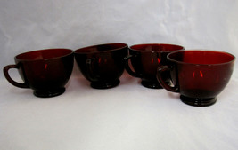 Ruby Cranberry Red Glass Footed Cups Punch Bowl Mugs Lot of 4  - £23.88 GBP