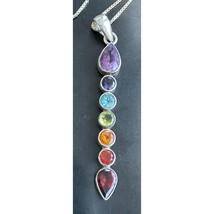 925 Sterling Silver Assorted Gemstones Arrow Pendant Necklace Sky - $51.48