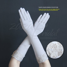 Stretch Dull Matte Satin Gloves w/ Embroidered Flowers, Pearls &amp; Beads Cuff - £21.57 GBP