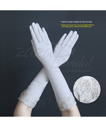 Stretch Dull Matte Satin Gloves w/ Embroidered Flowers, Pearls &amp; Beads Cuff - $510.88 MXN