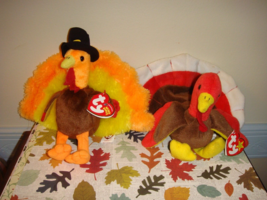 Ty Beanie Baby Gobbles &amp; Giblets 2 Turkey&#39;s - £22.29 GBP