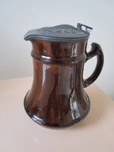 Antique Brown Glaze Pewter Cover Hinged Pitcher Syrup 7 X 6&quot; Original - £50.84 GBP