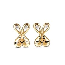 0.90Ct Simulated Diamond Adorable Rabbit Stud Earrings 14k Yellow Gold Plated - £49.28 GBP