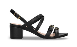 Women vegan heels sandals black on apple skin slingback with ankle strap buckle - £104.85 GBP