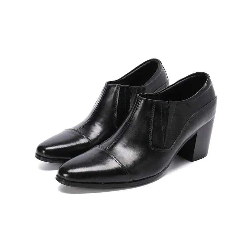 Height Increase Patent Leather Men Shoes Pointed Toe High Heels Dress Sh... - £162.92 GBP