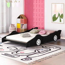 Full Size Race Car-Shaped Platform Bed with Wheels,Black - £164.49 GBP