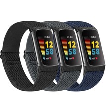 3 Pack Elastic Loop Breathable Watch Bands Compatible With Fitbit Charge 5 Bands - £14.94 GBP