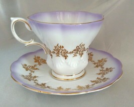 Vintage ROYAL ALBERT Bone China Purple/Gold Floral Lyric Tea Cup &amp; Saucer Set - £23.36 GBP