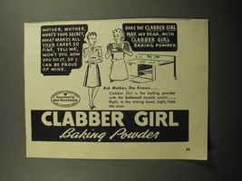 1949 Clabber Girl Baking Powder Ad - Mother, mother, what&#39;s your secret - £14.56 GBP