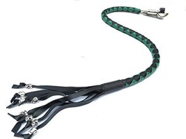 PU Leather Motorcycle Whip Get Back Whip Metal Skulls 36&quot; - Green/Black - $428.23 MXN