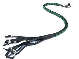 PU Leather Motorcycle Whip Get Back Whip Metal Skulls 36&quot; - Green/Black - £17.80 GBP