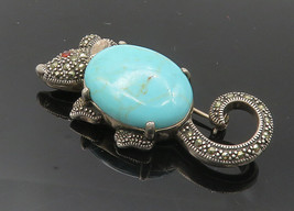 925 Sterling Silver - Vintage Turquoise &amp; Marcasite Mouse Brooch Pin - BP4168 - £38.64 GBP
