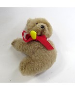 Vintage Clip on Bear Plush Pencil Hugger Yellow Heart Red Ribbon - £11.20 GBP