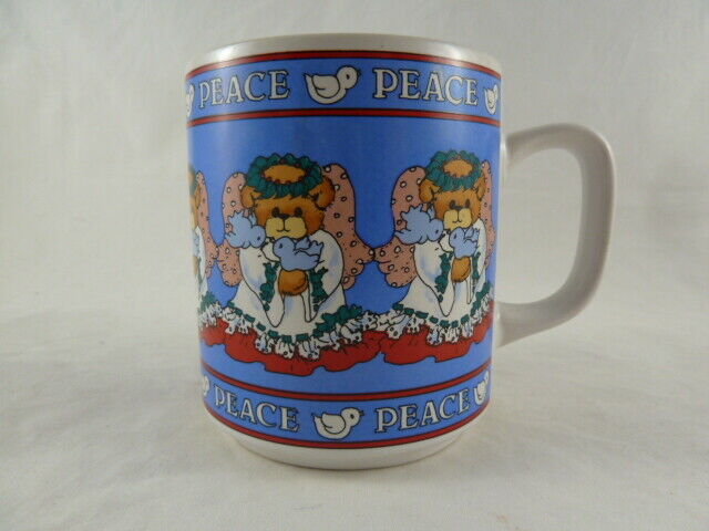 Primary image for Lucy & Me Vintage Angel Bear Mug Christmas Joy Enesco 1987 Blue