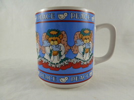 Lucy & Me Vintage Angel Bear Mug Christmas Joy Enesco 1987 Blue - $11.87