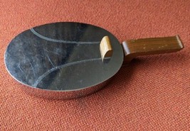Vintage Silver Metal Wood Handle Deco MCM Silent Butler Crumb Tray Oval - $22.24