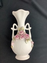 VTG Bisque Bud Vase Arnart Mid Century Porcelain White Pink Rose Japan 5301 - £14.05 GBP
