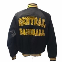 Central Baseball Letterman Jacket Black Knights Black Nylon Vtg USA Adult Large - £32.83 GBP