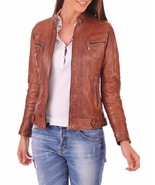 New Vintage Women Slim Fit Biker Motorcycle Soft Leather Zipper Jacket C... - £87.90 GBP