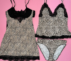 Victoria&#39;s Secret L Cami Set+L Slip Dress Animal Print Black Lace Modal Wicked - £94.98 GBP