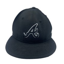 Atlanta Braves Men&#39;s New Era 59 Fifty Sz 7 3/8 Fitted Baseball Cap Black - £15.28 GBP