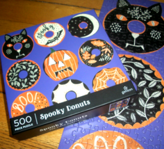 Jigsaw Puzzle 500 Pieces Spooky Donuts Cat Bat Spider Web Pumpkin Moon Complete - £10.27 GBP