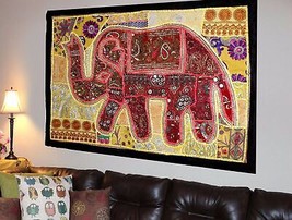 Vintage Wandteppich Elefant Patchwork Wandbehang Hippie Handarbeit besti... - £20.66 GBP